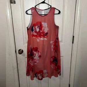 Calvin Klein pink floral sleeveless shift dress size Small